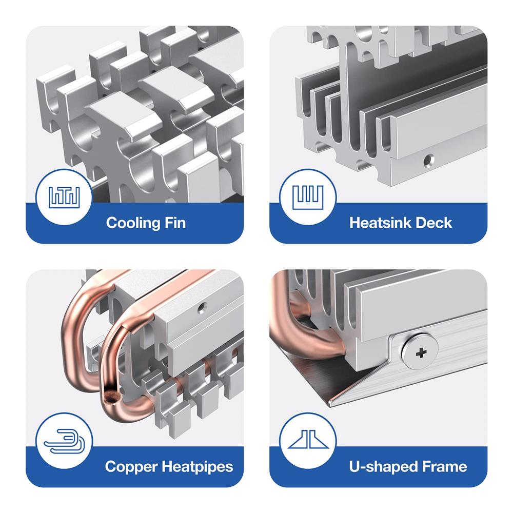 GRAUGEAR Passiver Heatpipe Kühler für M.2 2280 SSD lautlos