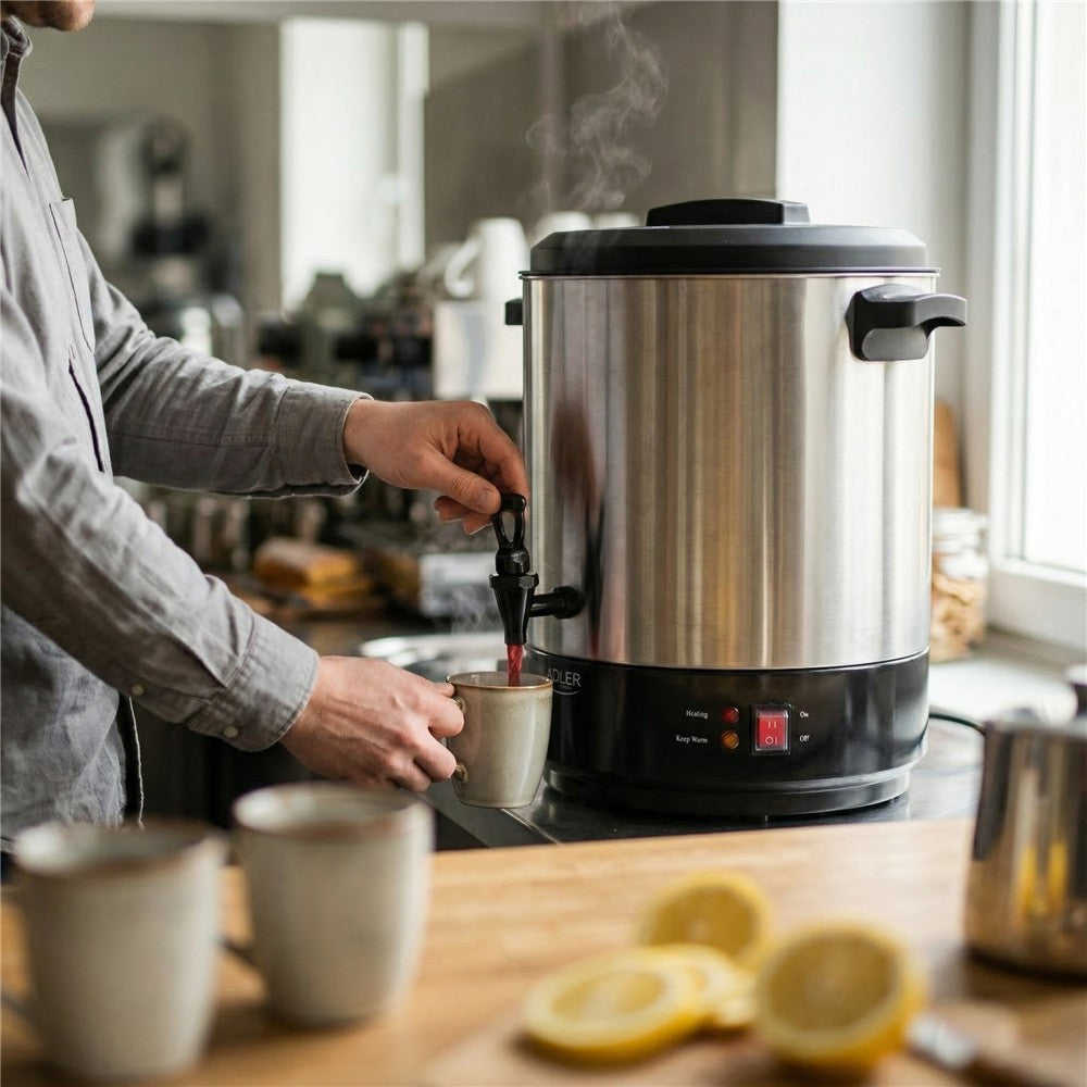 Adler AD 4538 Einkochautomat 28L, elektrischer Edelstahl Einkochtopf mit Zapfhahn, Warmhaltefunktion, 30-110 °C, Glühweinkocher, Getränkespender, Suppenwärmer, 3000W