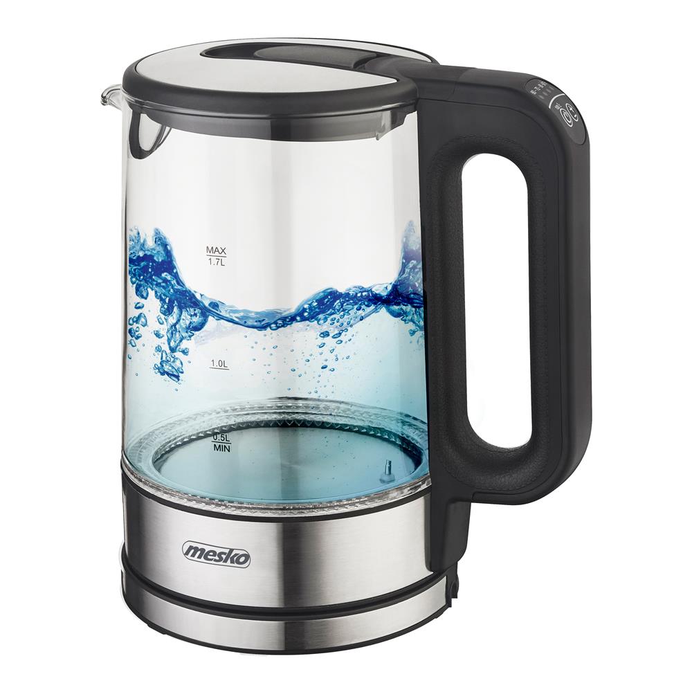 Mesko MS 1301B Glas Wasserkocher 1,7 L mit Temperaturwahl LED Schwarz