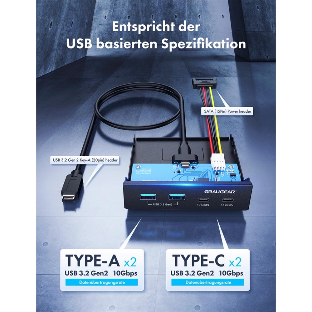 GRAUGEAR Multi Frontblende mit USB 3.2 Gen2 Hub 3,5 Zoll