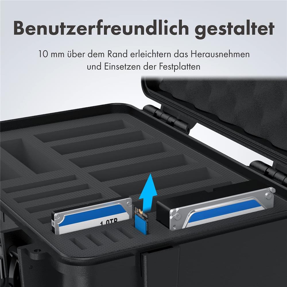 GRAUGEAR Festplattenschutzkoffer für 19 HDD SSD stoßfest wasserabweisend