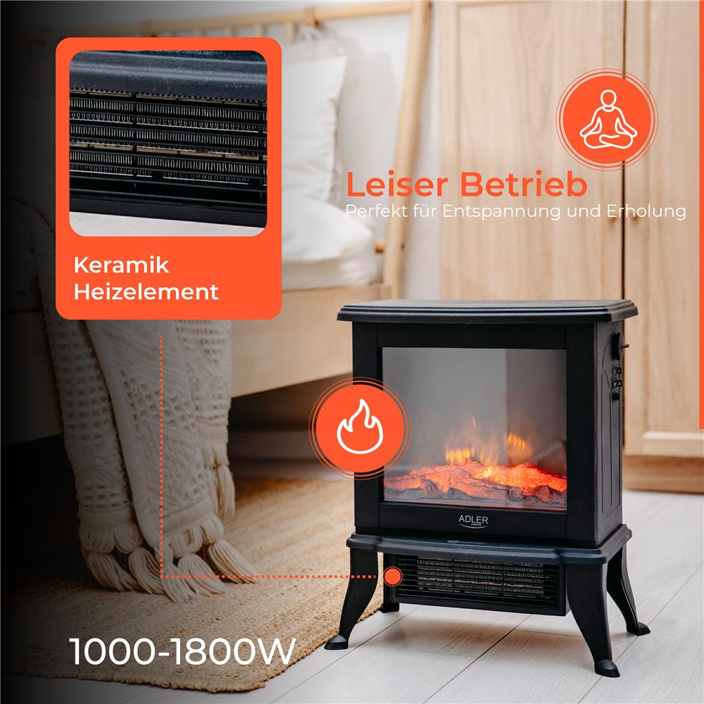 Adler AD 7754 Elektrokamin Schwarz präzise Temperaturregelung anpassbare Intensität