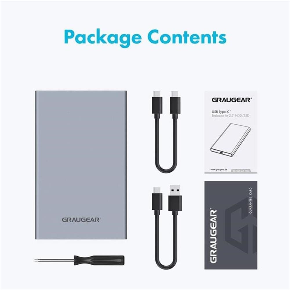 GRAUGEAR USB Type C Gehäuse für 2,5 Zoll HDD SSD Aluminium