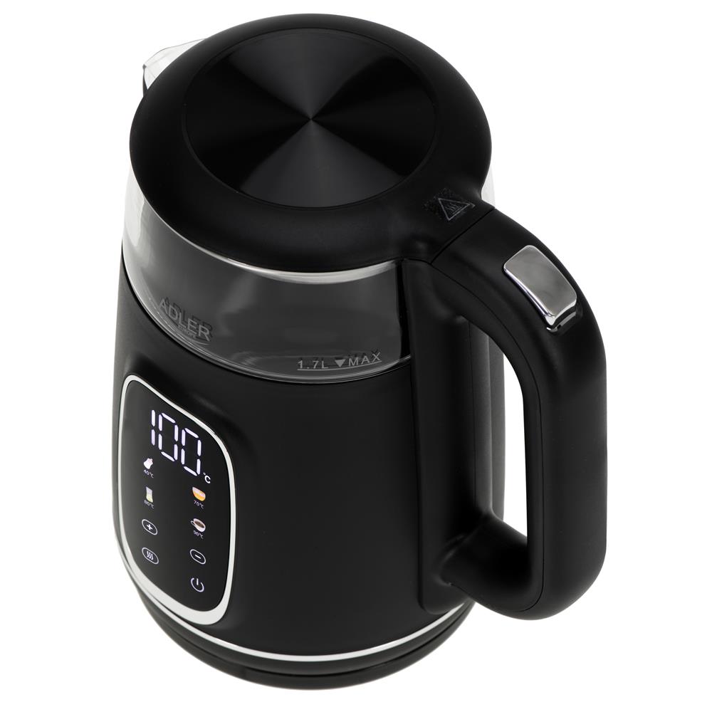 Adler AD 1305 Glas-Wasserkocher mit Temperaturregelung, LED-Anzeige, 1,7 L, 2200 W
