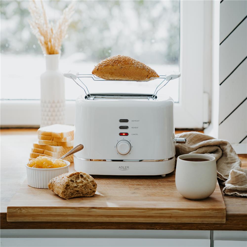Adler AD 3224 Toaster Weiß Auftauen Brötchenaufsatz 7 Stufen Rutschfeste Füße Herausnehmbare Krümellade