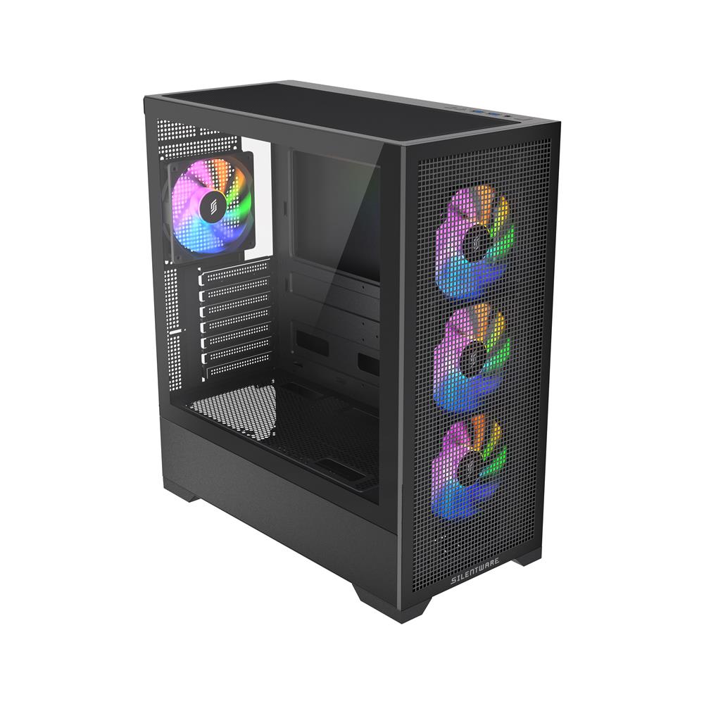 Silentware Core 100 A-RGB Black – Midi Tower mit Mesh-Front, Glas-Seitenfenster & 4 PWM RGB Lüftern