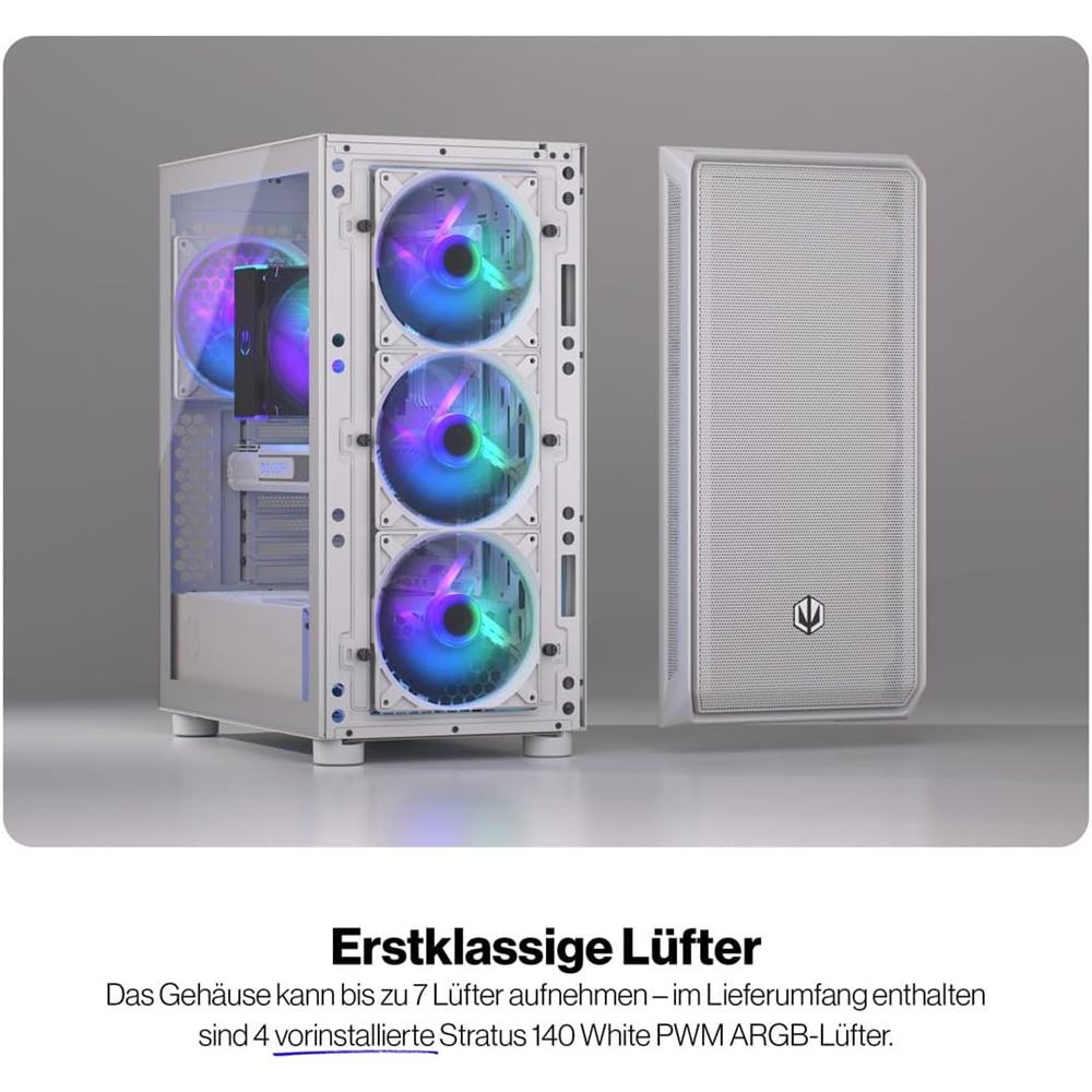 ENDORFY Arx 500 White ARGB – Weißes PC-Gehäuse mit 4 ARGB-Lüftern