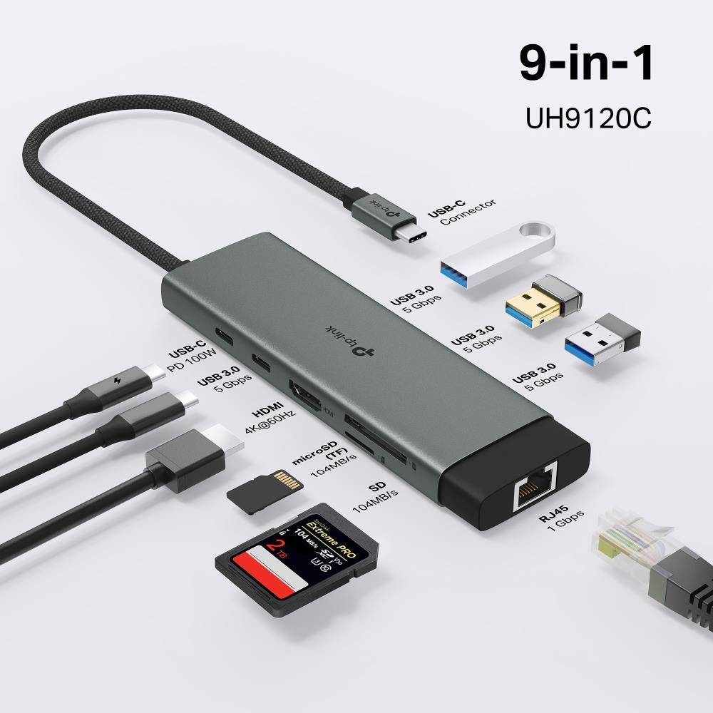 TP-Link UH9120C USB C Hub 9 in 1 HDMI 4K LAN SD USB Power Delivery