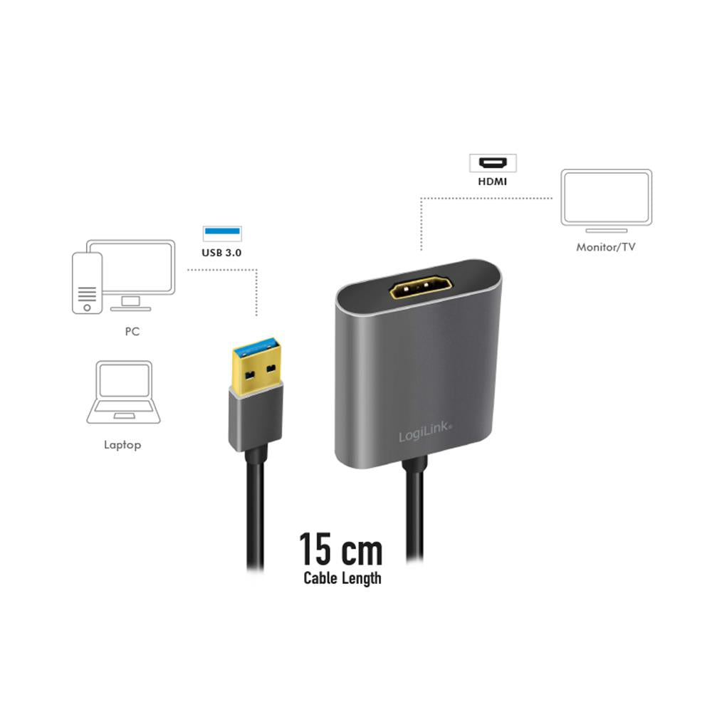 LogiLink USB 3.0 Adapter USB A auf HDMI Full HD 1080p Schwarz