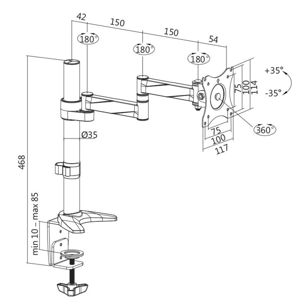 LogiLink Monitorhalterung 13 bis 27 Zoll Aluminium Armlänge 396 mm