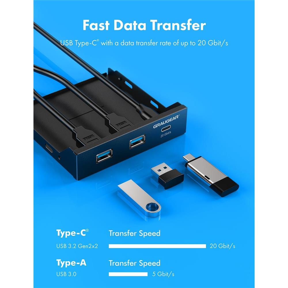 GRAUGEAR Multi Frontblende USB 3.2 Gen2x2 Type C 20 Gbit