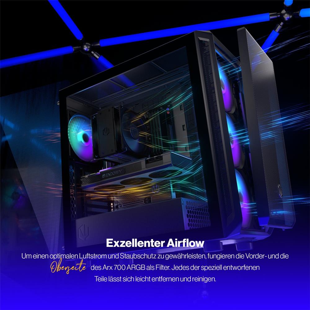 ENDORFY Arx 700 ARGB, ATX PC-Gehäuse, inkl. 4x 140mm ARGB PWM-Lüfter, Top und Front aus luftigem Mesh | EY2A013