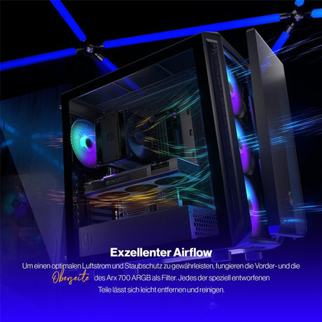 ENDORFY Arx 700 ARGB, ATX PC-Gehäuse, inkl. 4x 140mm ARGB PWM-Lüfter, Top und Front aus luftigem Mesh | EY2A013