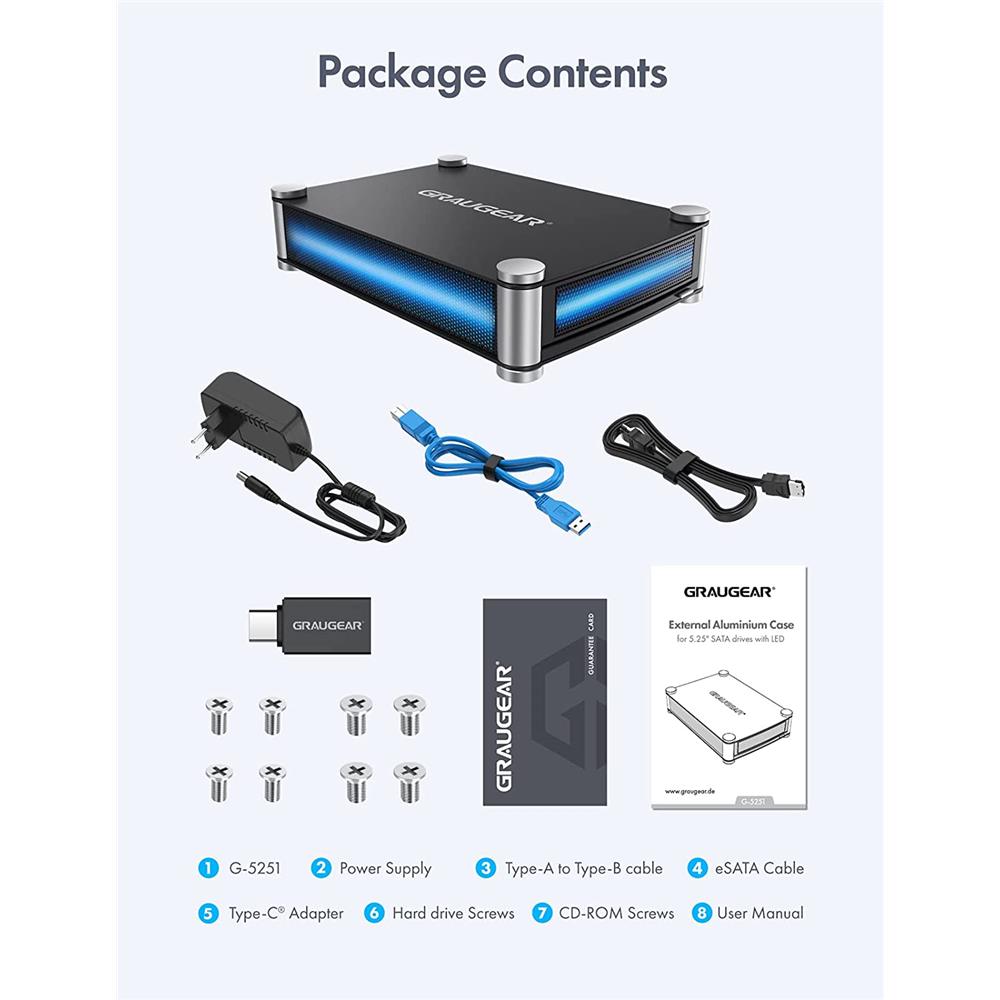 GRAUGEAR Externes Gehäuse für 5,25 Zoll SATA Laufwerke