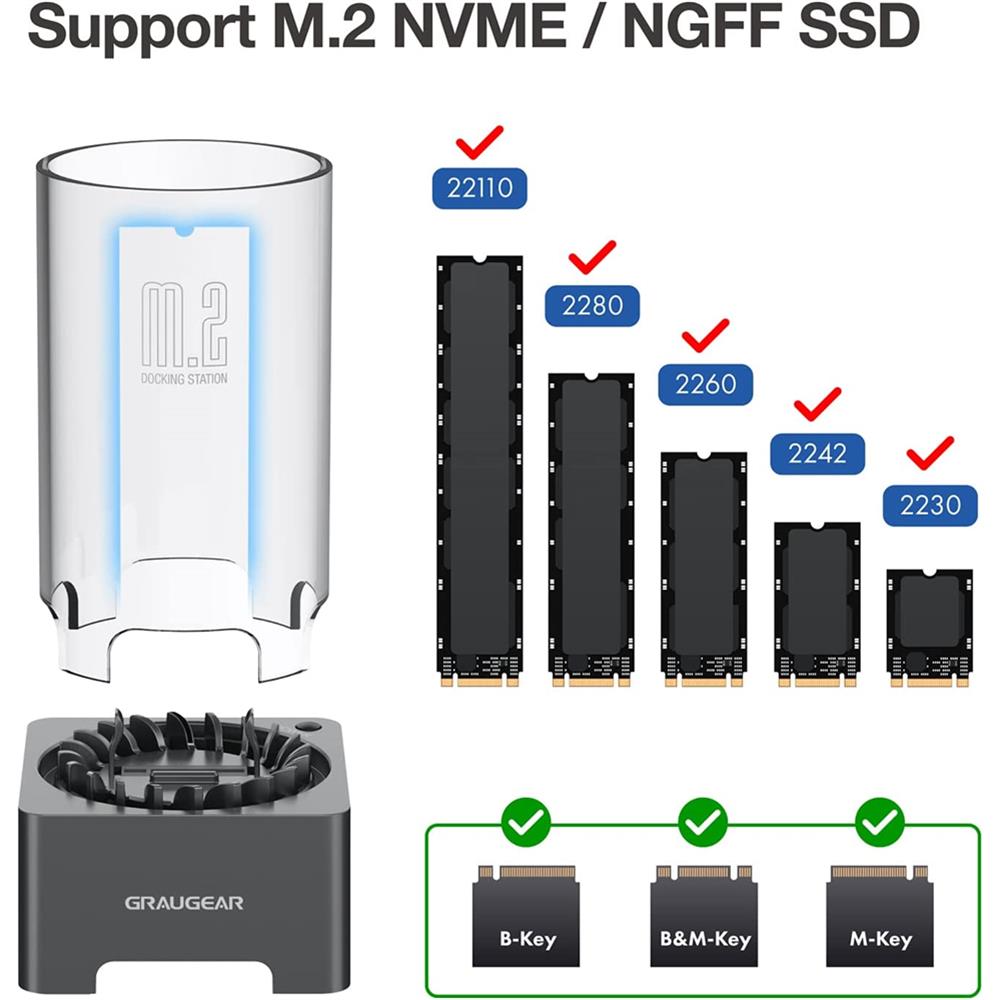 GRAUGEAR USB C Dockingstation für M.2 NVMe NGFF SSD USB 3.2 10 Gbit/s