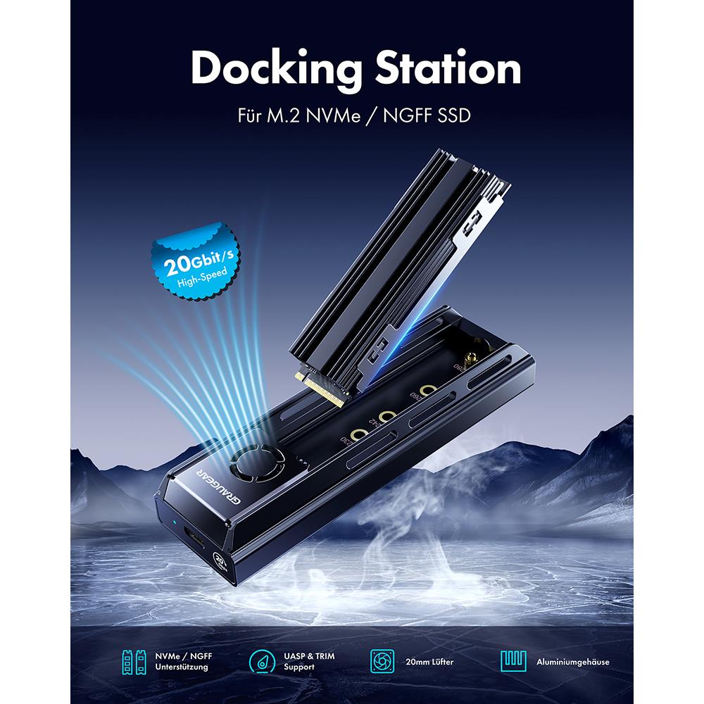 GRAUGEAR USB 3.2 Gen 2x2 Dockingstation für M.2 NVMe und NGFF SSD