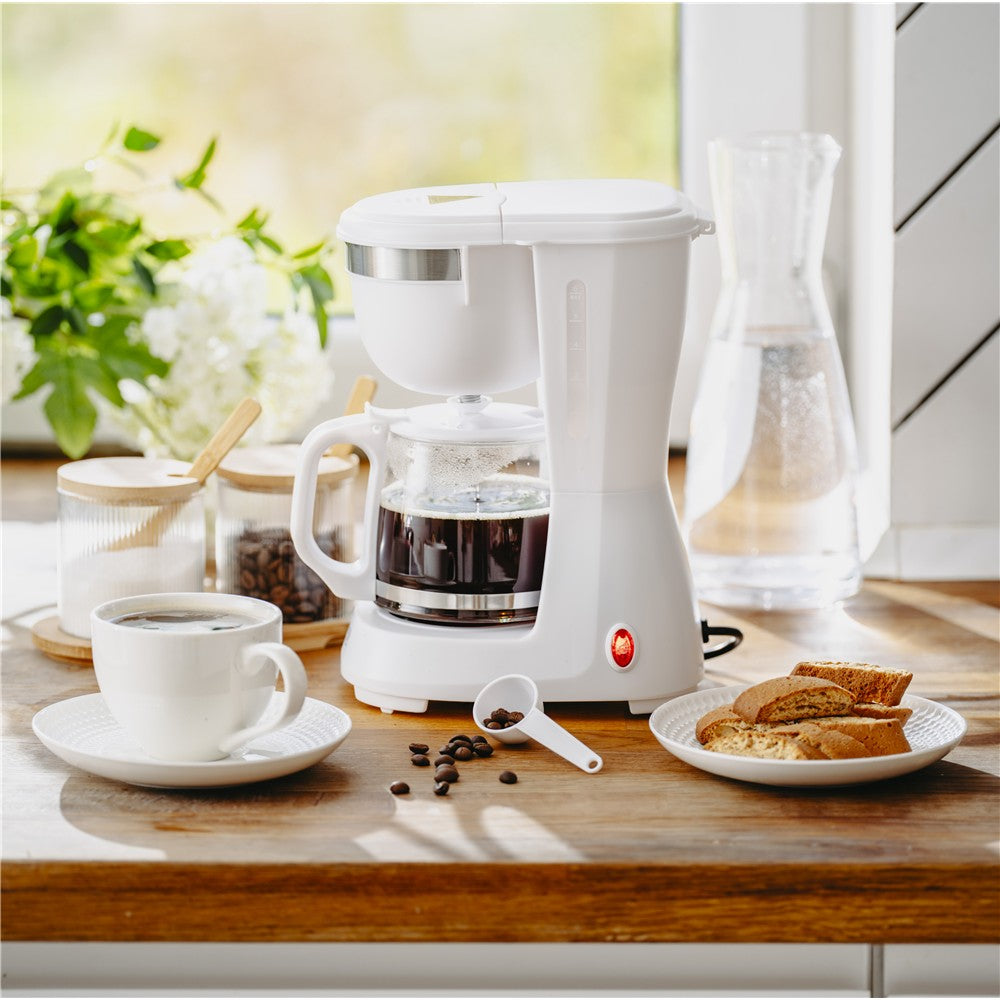 Adler AD 4381 Filterkaffeemaschine, kompakte Kaffeemaschine für gemahlenen Kaffee, 0,6 l Glaskanne, Warmhaltefunktion, Tropfstopp, 600 W, Weiß