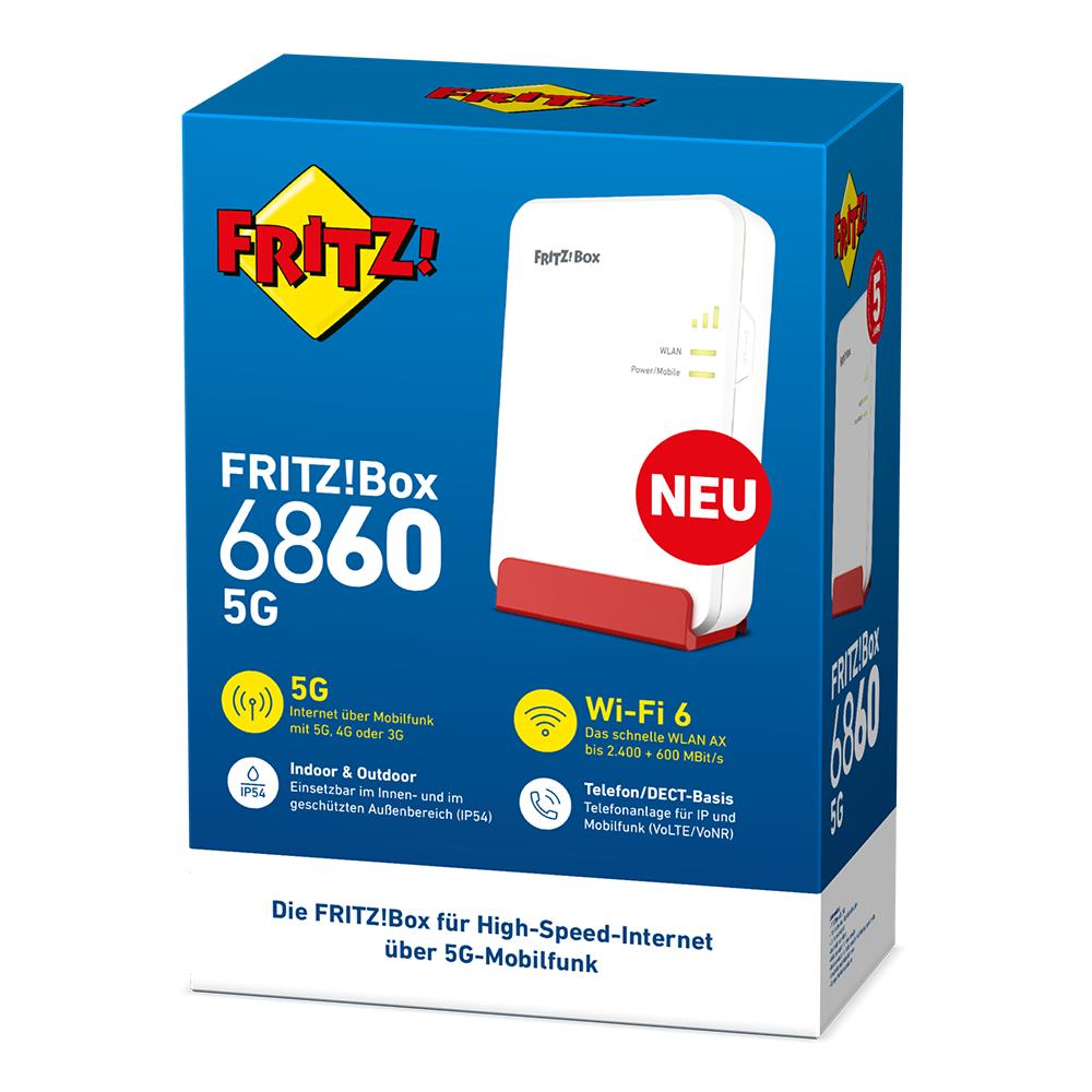 FRITZ!Box 6860 5G – Kompakter 5G-Router mit Wi-Fi 6 & Wandmontage-Option
