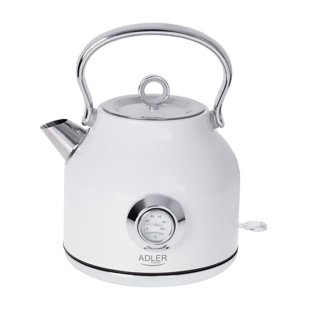Adler AD 1346 Wasserkocher in Weiß, 1,7 Liter, 2200 Watt, aus Edelstahl mit analoge Anzeige