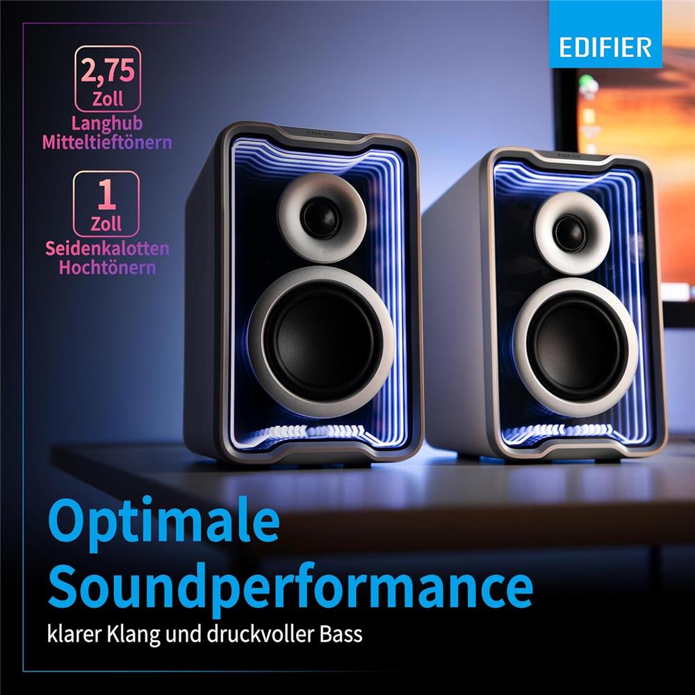 Edifier QR30 Weiß – Aktiver 30W Desktop-Lautsprecher mit Bluetooth 5.4 & RGB