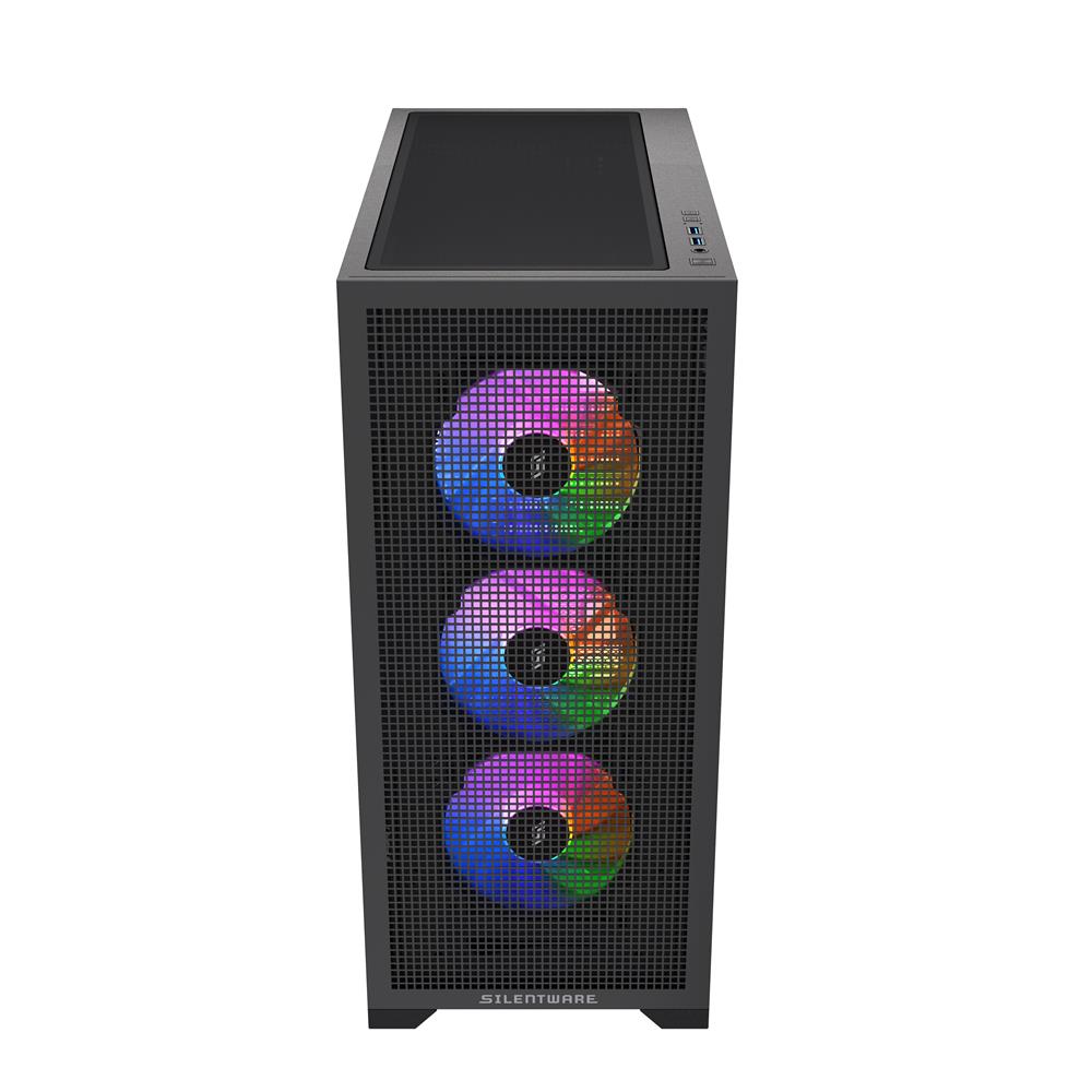 Silentware Core 100 A-RGB Black – Midi Tower mit Mesh-Front, Glas-Seitenfenster & 4 PWM RGB Lüftern