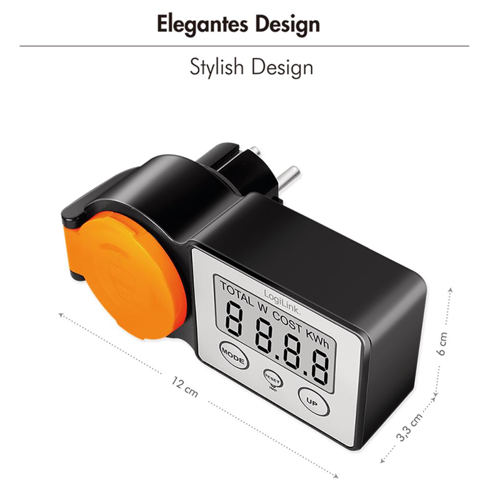 LogiLink Außensteckdose mit Energiekostenmesser & LCD – Stromverbrauch im Garten überwachen