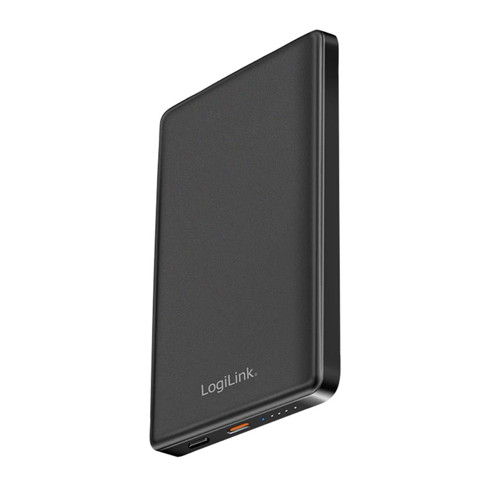 LogiLink Magnetische Powerbank 5.000 mAh, USB-C, PD 15 W, MagSafe-kompatibel, Schwarz