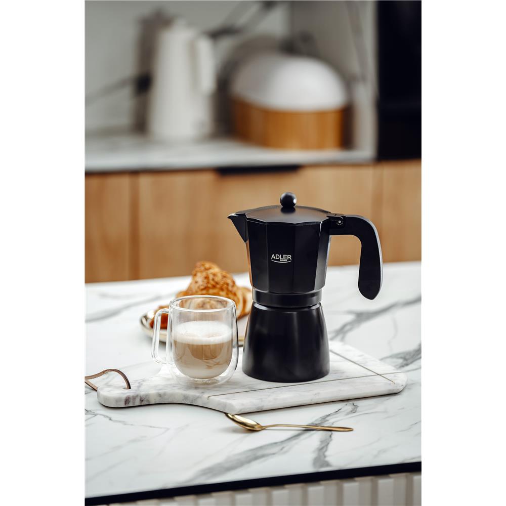 Adler AD 4429 Espressokocher für Herdplatte, 450 ml, Aluminium, schwarz