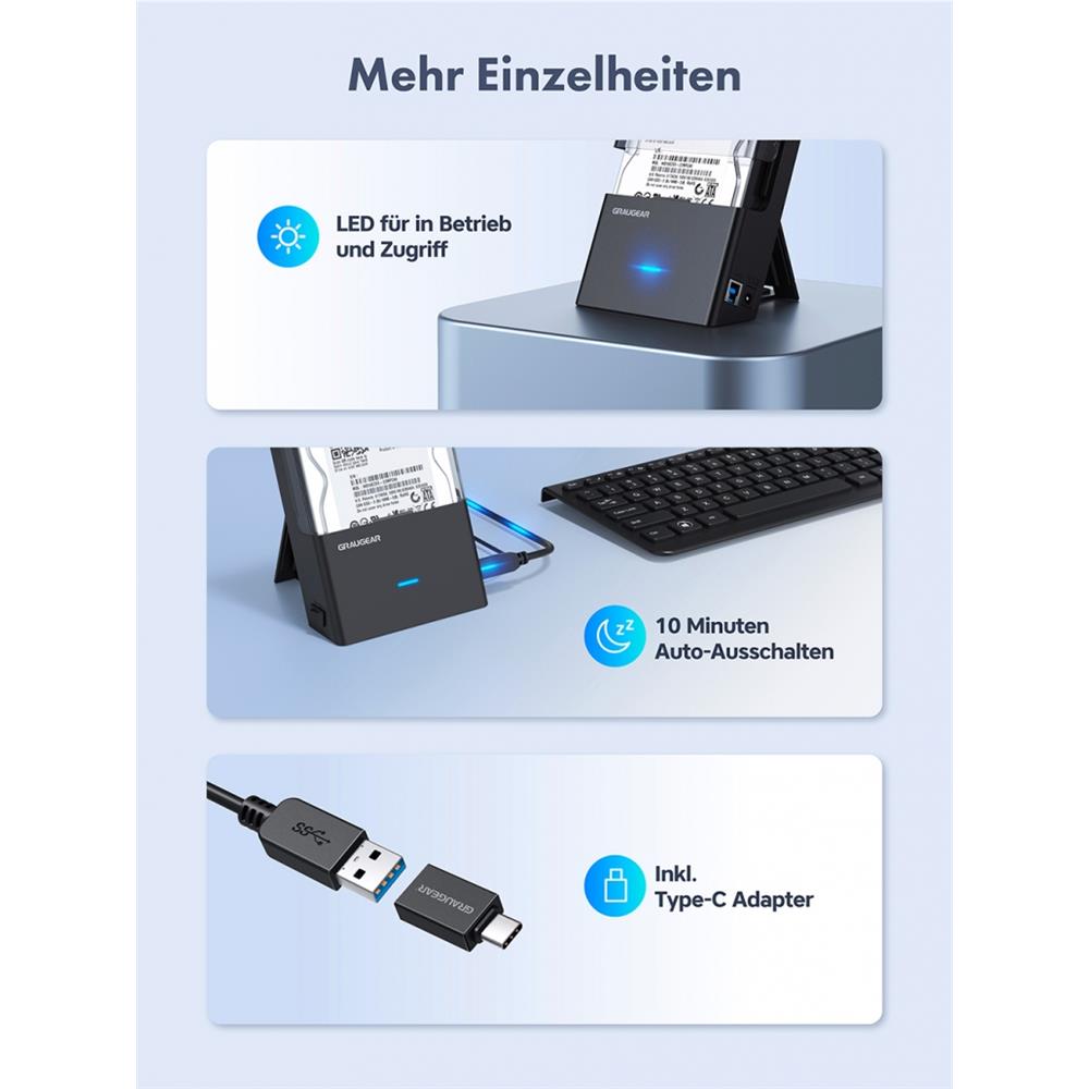 GRAUGEAR Festplatten Dockingstation G3502 AC für 2,5 und 3,5 Zoll HDD SSD