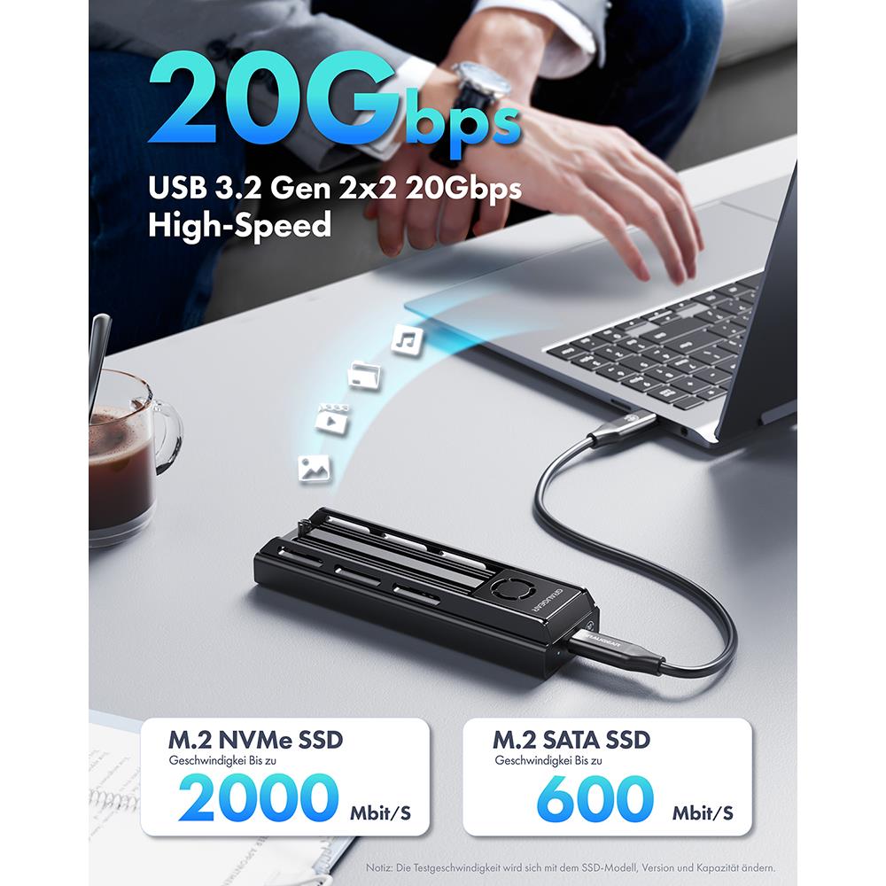 GRAUGEAR USB 3.2 Gen 2x2 Dockingstation für M.2 NVMe und NGFF SSD