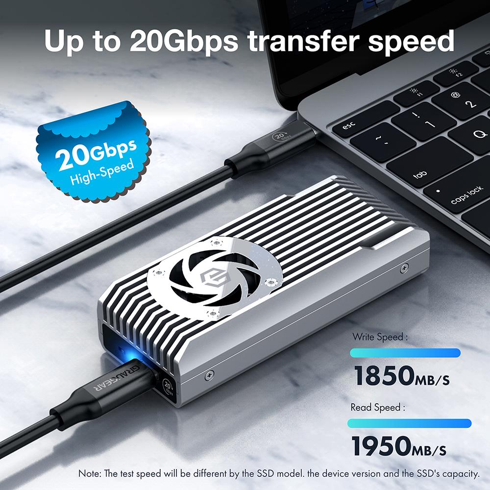 GRAUGEAR USB 3.2 Gen2x2 Gehäuse für M.2 PCIe Gen4 NVMe SSD