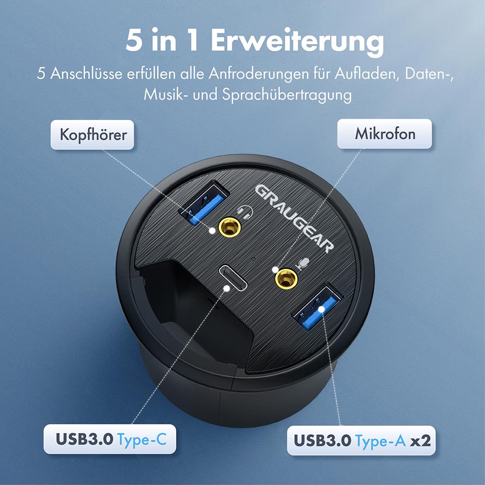GRAUGEAR USB 3.0 Tisch Hub mit Audioanschlüssen