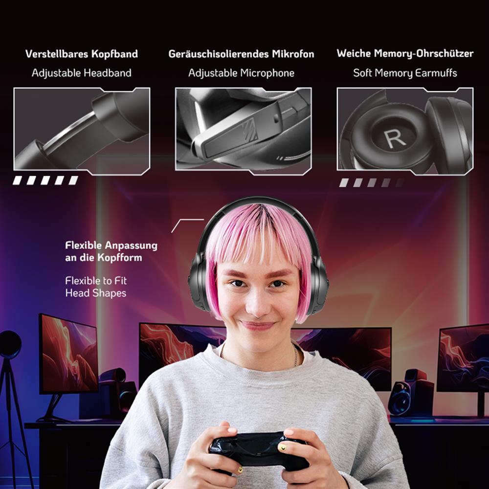 LogiLink BT0070 Bluetooth 6.0 Gaming-Headset mit 50h Akku und 3,5 mm AUX