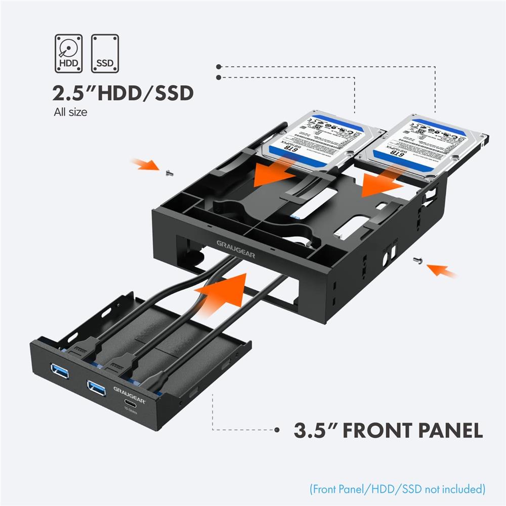 GRAUGEAR Einbaurahmen 5,25 Zoll für 2x 2,5 und 1x 3,5 Zoll HDD SSD
