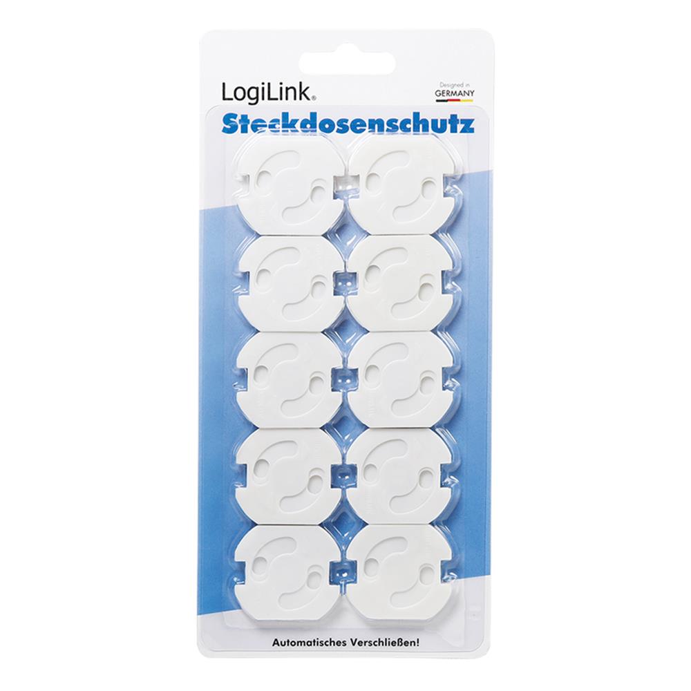 LogiLink Steckdosenschutz mit Automatikverschluss in weiß, 10er Set
