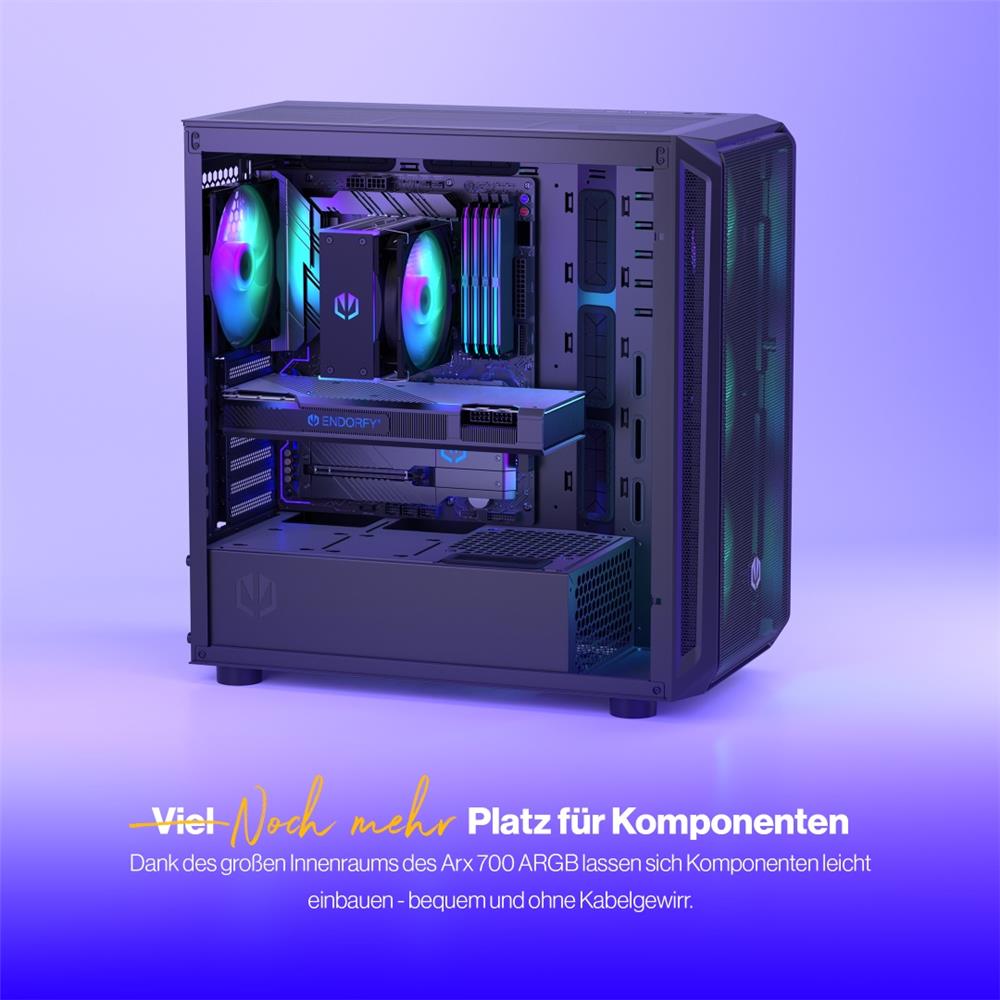 ENDORFY Arx 700 ARGB, ATX PC-Gehäuse, inkl. 4x 140mm ARGB PWM-Lüfter, Top und Front aus luftigem Mesh | EY2A013
