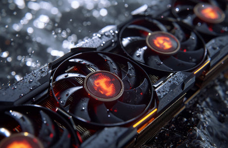Nahaufnahme einer PC-Wasserkühlung mit Wassertropfen