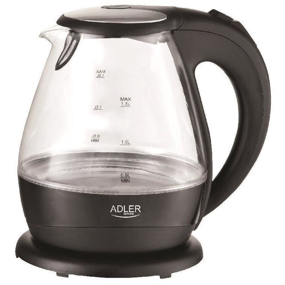 Adler AD 1224 Wasserkocher in Schwarz, 1,5 Liter, 2200 Watt, aus Glas mit LED Beleuchtung