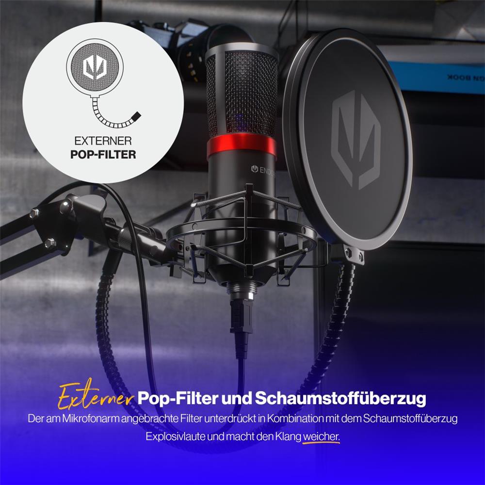 ENDORFY Solum Streaming USB Mikrofon Schwarz mit Anti Shock Montage
