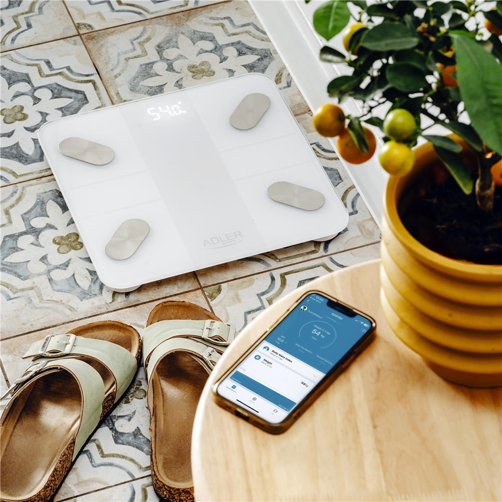 Adler AD 8186 Tuya Smart Badezimmerwaage mit App Bluetooth Personenwaage weiß
