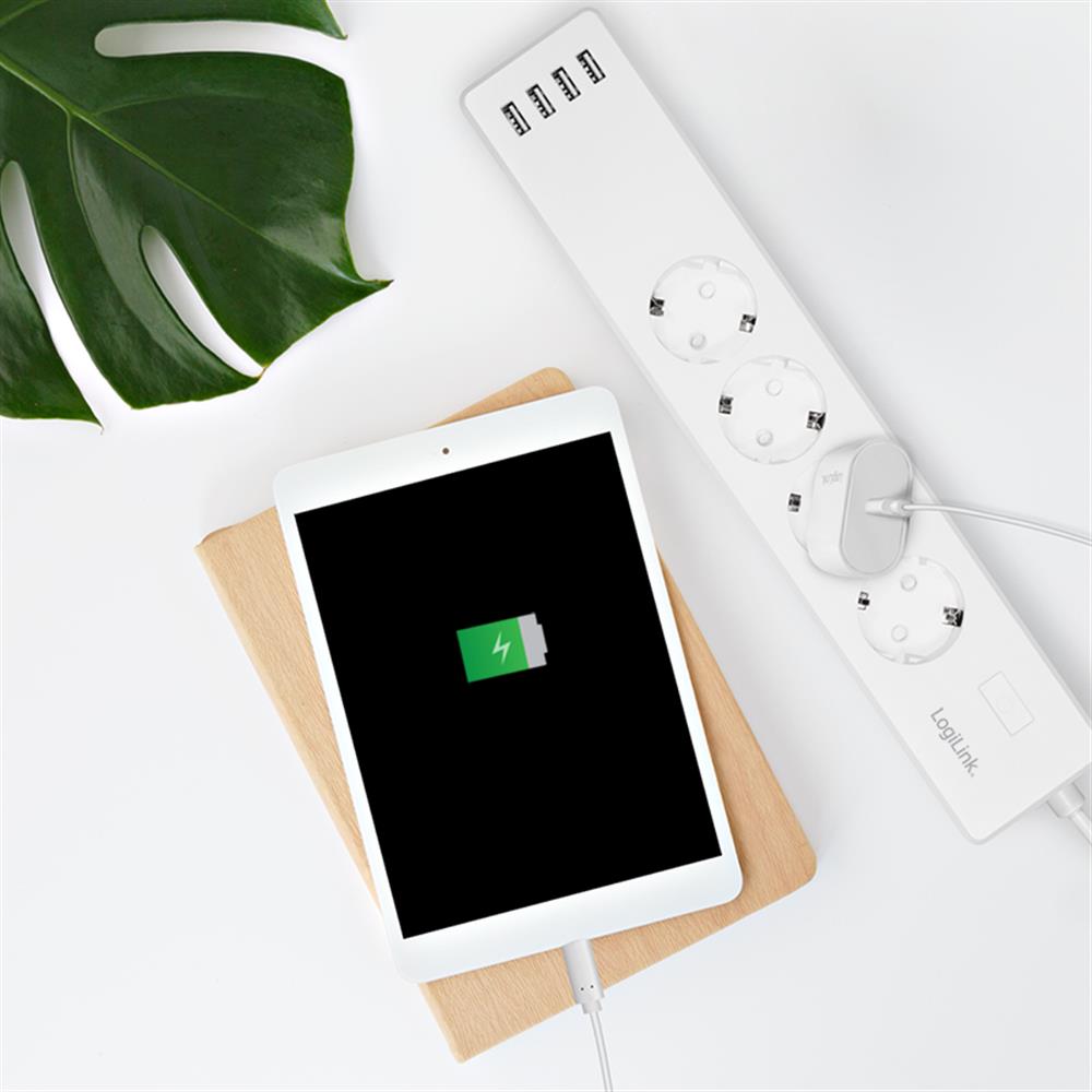 LogiLink Smart Home Wi-Fi Smart Steckdosenleiste 4-fach mit 4x USB-A, Tuya kompatibel