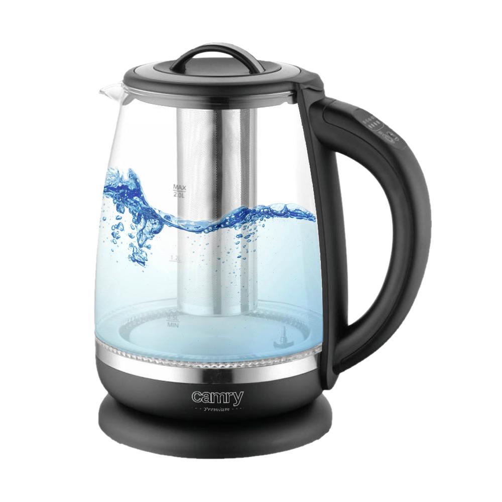 Camry CR 1290 Wasserkocher Glas 2 L beleuchtet 2200W Temperaturregler Teesieb
