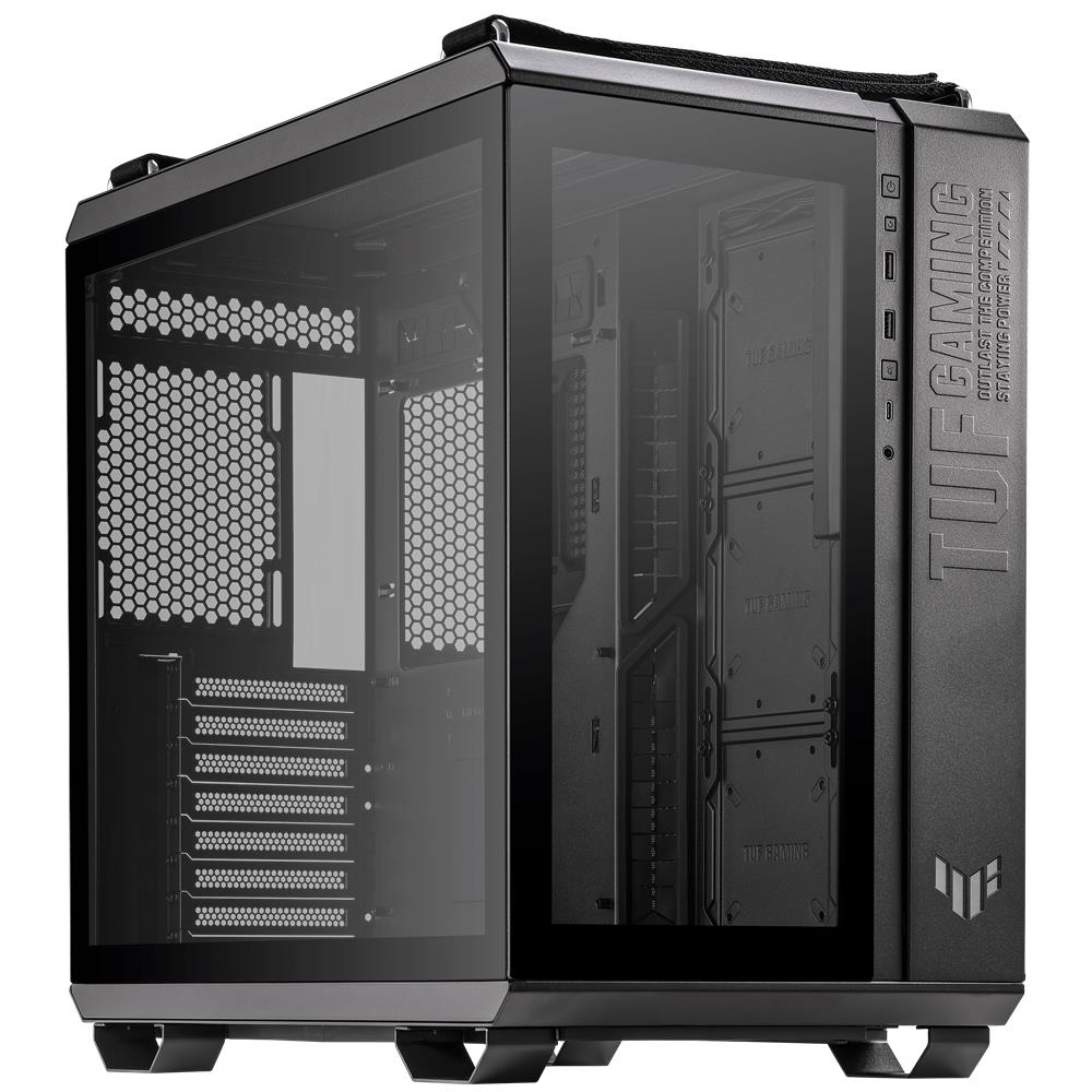 ASUS TUF Gaming GT502 Zweikammer-Gehäuse in Schwarz, gehärtetes Glas, Panoramablick