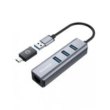 GRAUGEAR 3 Port USB HUB mit Gigabit LAN inkl. USB-C zu USB-A Adapter Erweiterung Aluminium Gehäuse