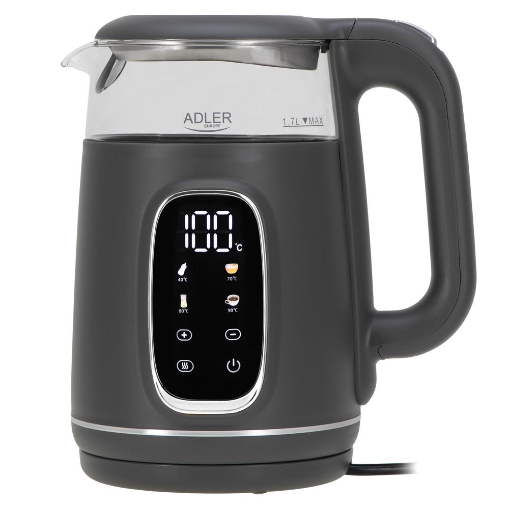 Adler AD 1305 Glas-Wasserkocher mit Temperaturregelung, LED-Anzeige, 1,7 L, 2200 W