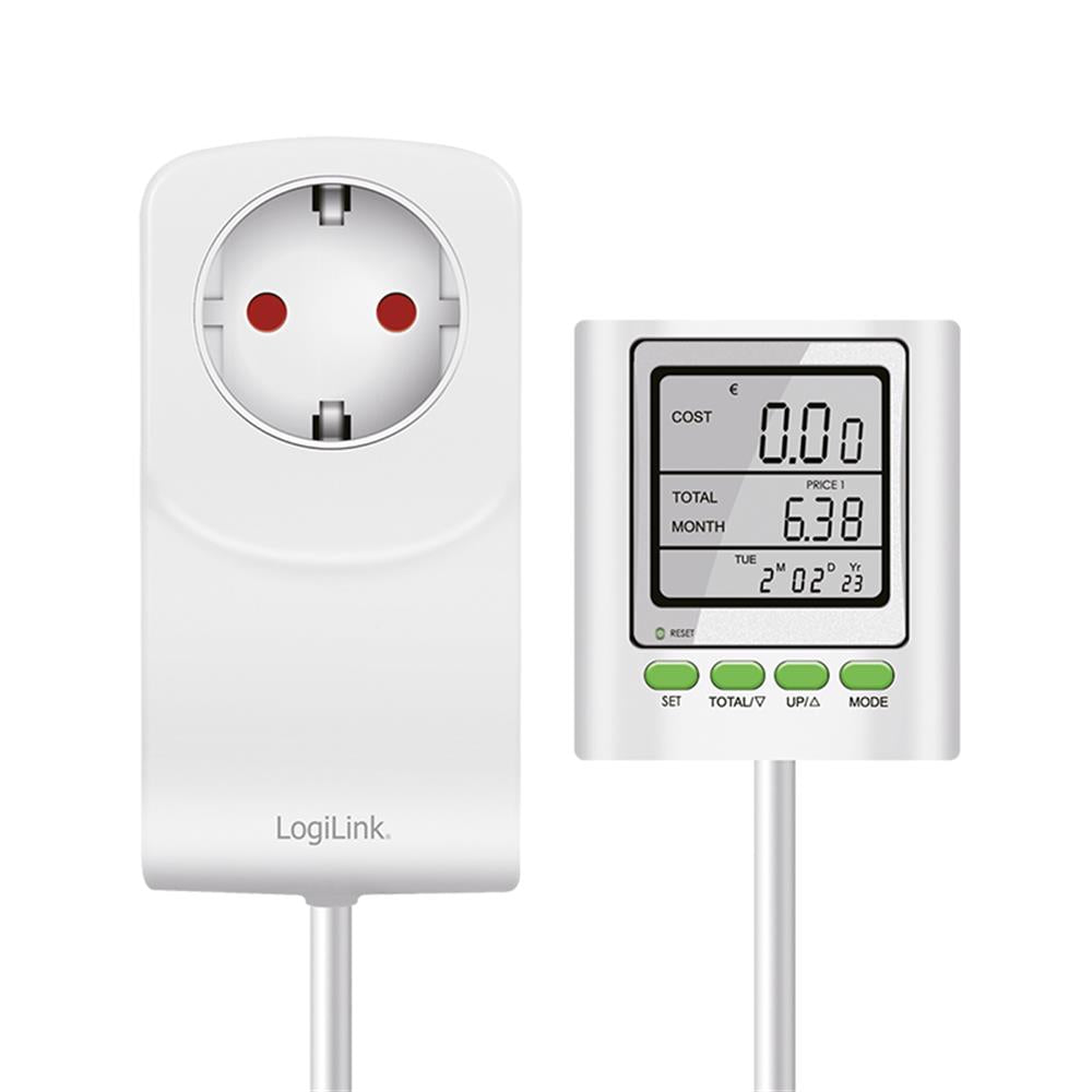 LogiLink Energiekosten-Messgerät mit CO₂-Berechnung & Kabelverlängerung – Strom sparen leicht gemacht