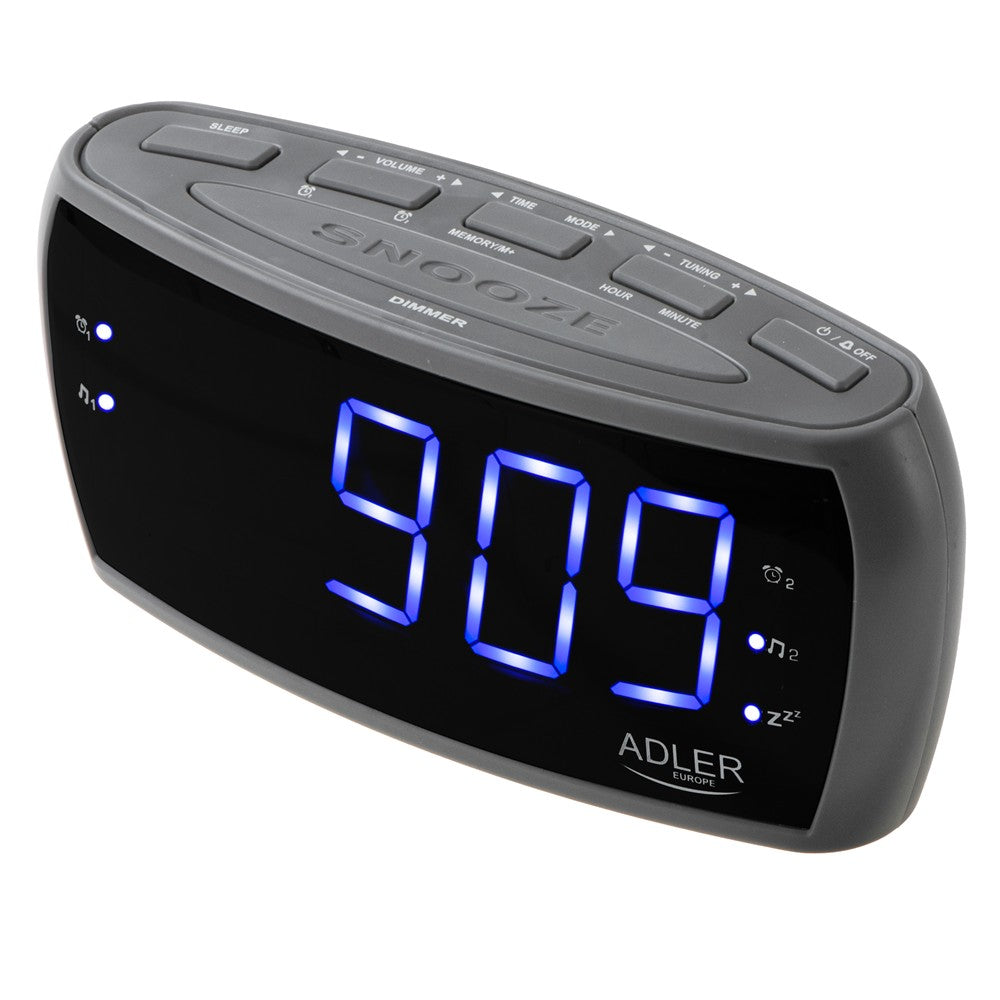 Adler AD 1121 S Radiowecker LED Display 22,2 cm AM FM Wecker, Dual Alarm, Snooze Netzbetrieb, Schwarz