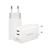 LogiLink Dual-USB-Steckdosenadapter, GaN, 65 W, 2x USB-C PD/QC, Weiß