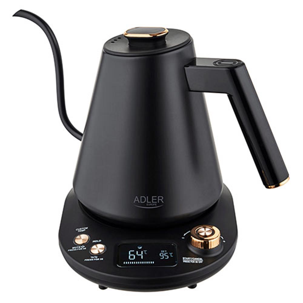 Adler AD 1349 Wasserkocher mit langem Ausguss, 1 Liter, 900 Watt, in Schwarz-Gold