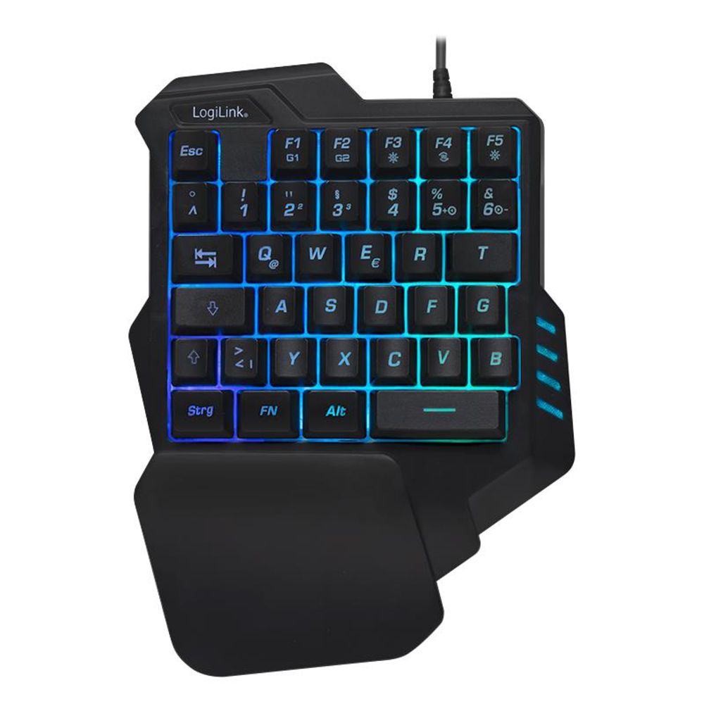 LogiLink Beleuchtete Einhand-Gaming Tastatur schwarz schnurgebunden